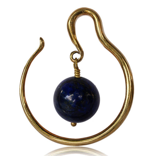 Ohr Piercing Brass gold antik Stein Kugel Lapis Lazuli Bogen 1.2m
