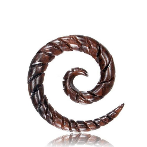 Narraholz Piercing Holz Spiralgravur dunkelbraun Spirale 4mm 6mm