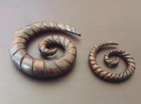 Load image into Gallery viewer, Narraholz Piercing Holz Spiralgravur dunkelbraun Spirale 4mm 6mm 8mm Dehnspirale
