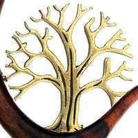 Cargar imagen en el visor de la galería, Holz dunkelbraun Piercing Hook Brass gold Baum des Lebens
