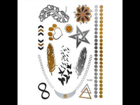 Load image into Gallery viewer, Tattoo Motivbogen golden silbern temporär Vögel Kette Feder Klebetattoos Schmuck Tattoos
