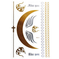 Load image into Gallery viewer, Tattoo Motivbogen golden silbern temporär Engel Kreuz Feuer Klebetattoos Schmuck Tattoos
