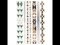 Load image into Gallery viewer, Tattoo Motivbogen golden silbern grün temporär Ecken Klebetattoos Schmuck Tattoos
