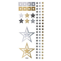 Load image into Gallery viewer, Tattoo Motivbogen golden silbern schwarz temporär Klebetattoos Sterne Schmuck Tattoos
