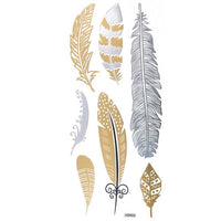 Load image into Gallery viewer, Tattoo Motivbogen golden silbern temporär Klebetattoos Feder Schmuck Tattoos
