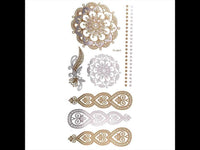 Load image into Gallery viewer, Tattoo Motivbogen golden silbern temporär Klebetattoos Ornamente Schmuck Tattoos
