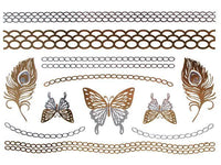 Load image into Gallery viewer, Tattoo golden silbern temporär Motivbogen Klebetattoos Schmetterlinge Schmuck Tattoos

