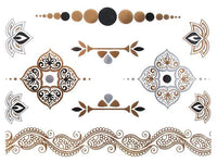 Load image into Gallery viewer, Tattoo golden silbern temporär Motivbogen Klebetattoos Ornamente Kreise Schmuck Tattoos
