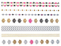 Load image into Gallery viewer, Tattoo golden silbern temporär Motivbogen Klebetattoos rosa Farn Ketten Schmuck Tattoos
