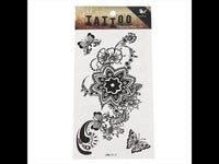 Load image into Gallery viewer, Tattoo schwarz Blume verziert Schnörkel Ranken Schmetterlinge temporär Klebetattoos
