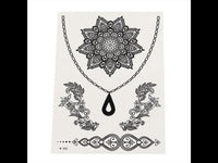 Load image into Gallery viewer, Tattoo schwarz Blumen Blüte Ranken Schnörkel Kette 5 Tattoos 1 Bogen
