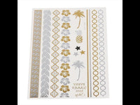 Load image into Gallery viewer, Tattoo golden silbern Streifen Armband Sommer Blumen Palmen Wellen 15 Motive 1 Bogen
