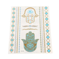 Load image into Gallery viewer, Tattoo golden silbern Türkis Armband Streifen Muster Fatima Khamsa Hand 12 Motive 1 Bogen
