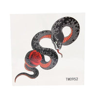 Load image into Gallery viewer, Klebetattoo temporär Schlange schwarz rot Punkte Muster weiß Rose rot 1 Bogen
