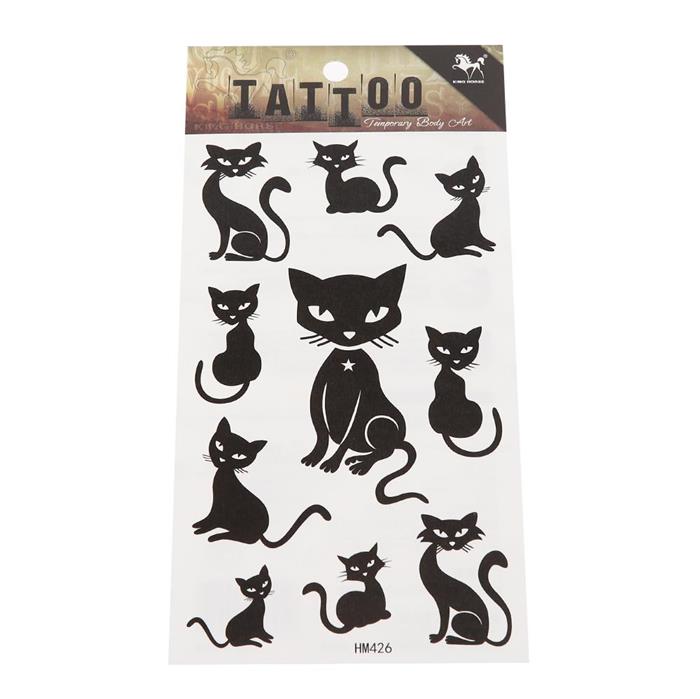 Klebetattoo Katzen Zeichentrick Comic Style schwarz 10 Motive 1 Bogen