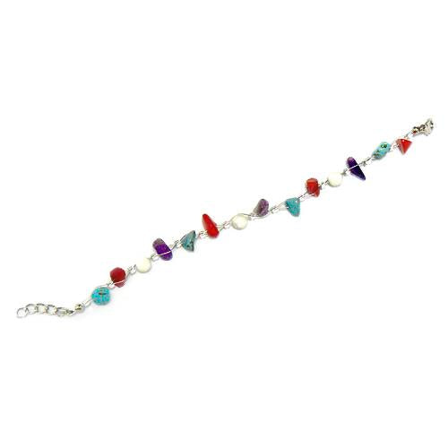 Steinsplitter lila rot türkis Armband weiß Steinkugel nickelfrei Metallverschluss, 19cm-22cm