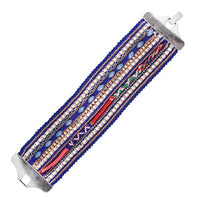 Load image into Gallery viewer, Armband handgefädelt Brass Steine Kristalle Damen Baumwolle breit 18 cm Ibiza Hippie Style
