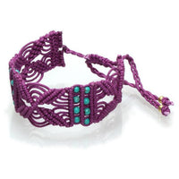 Load image into Gallery viewer, Armband violett 24 mm Türkis Messing Perlen gold Baumwolle nickelfrei Armbänder verstellbar Ibiza
