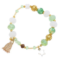Load image into Gallery viewer, Armband golden Stein Kristall Brass Perlen grün weiß Stern Quaste verstellbar
