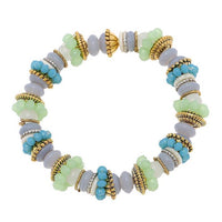 Load image into Gallery viewer, Armband Brass golden silbern Perlen Ringe Glas grau grün blau verstellbar weiß
