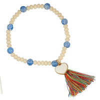 Load image into Gallery viewer, Armband Brass Emaille Herz weiß blau Rosenperlen Kristalle Quaste bunt verstellbar
