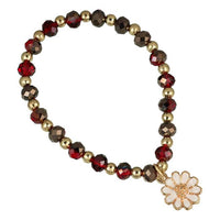 Cargar imagen en el visor de la galería, Armband Perlen Steine grün rot schimmernd facettiert Charm Gänseblümchen
