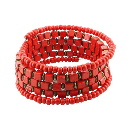 Holzarmreif rot gold rund eckig Armreif Holzarmband Armband Holz Spirale auf Draht Damen Holzperlen