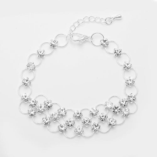 Glitzer Zirkonia Armband weiß Mitte dreilagig Brass Silber verstellbar Damen Armbänder