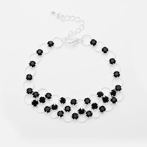 Glitzer Zirkonia Armband schwarz Mitte dreilagig Brass Silber verstellbar Damen Armbänder