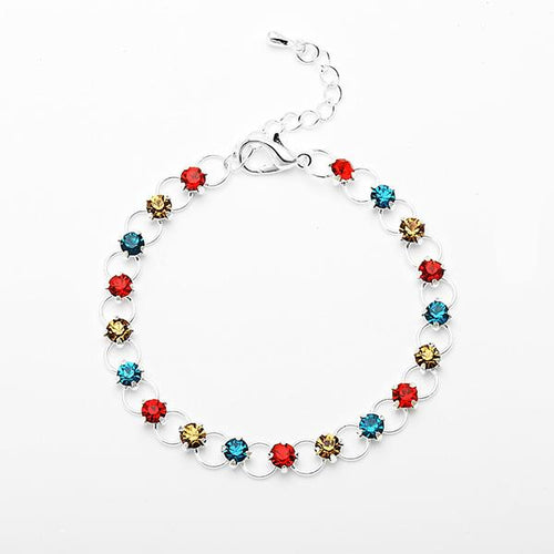 Glitzer Zirkonia Armband bunt Ringchen Brass Silber verstellbar Damen Armbänder