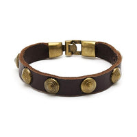 Cargar imagen en el visor de la galería, Lederarmbänder Halbkugel Nieten Brass Armband breit Leder Haken Verschluss unisex nickelfrei
