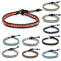 Load image into Gallery viewer, Glitzer Lederarmbänder Glaskristall Perlen facettiert bunt Armband Leder verstellbar unisex
