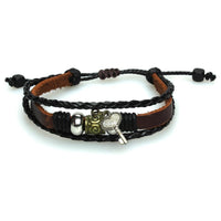 Load image into Gallery viewer, Surfer Lederarmband Herz Schlüssel braun schwarz Band Brass geflochten verstellbar Leder nickelfrei

