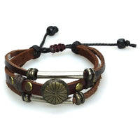 Load image into Gallery viewer, Surfer Lederarmband Blume Perlen lang Band Brass verstellbar Leder dreilagig nickelfrei
