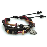 Load image into Gallery viewer, Surfer Lederarmband violett braun Hand bemalt Band Brass verstellbar Leder Holz Schnur nickelfrei
