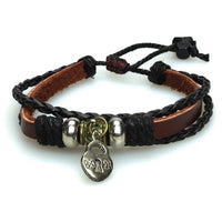 Load image into Gallery viewer, Surfer Lederarmband geflochten Herz Schloss Band Brass verstellbar Leder Schnur nickelfrei
