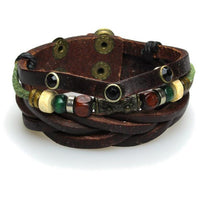 Load image into Gallery viewer, Surfer Lederarmband geflochten Perlen Brass Kristalle schwarz verstellbar Leder breit nickelfrei
