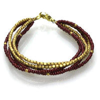 Cargar imagen en el visor de la galería, Messing Armband mehrlagig golden eckig rotbraun nickelfrei Perlen antik Tribal 17,8 cm Karabiner
