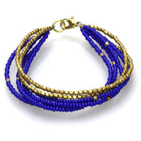 Cargar imagen en el visor de la galería, Messing Armband mehrlagig golden eckig blau nickelfrei Perlen antik Tribal 17,8 cm Karabiner
