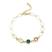 Load image into Gallery viewer, vergoldet Kupfer Armband 18 karat Tropfen Kristalle rosa grün weiß nickelfrei Karabiner verstellbar
