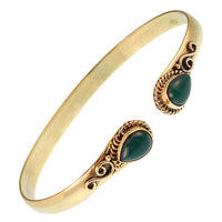 Cargar imagen en el visor de la galería, Messing Armreif golden Jade grün Spirale Tropfen Flechtrand nickelfrei verstellbar antik Tribal
