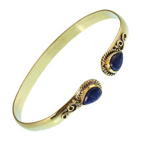 Cargar imagen en el visor de la galería, Messing Armreif golden Lapis blau Spirale Tropfen Flechtrand nickelfrei verstellbar antik Tribal
