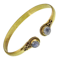 Cargar imagen en el visor de la galería, Messing Armreif golden Mondstein rund acht Zopfrand nickelfrei verstellbar antik Tribal Schmuck
