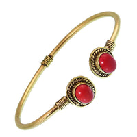 Cargar imagen en el visor de la galería, Messing Brass Armreif golden oval Seilmuster Jaspis rot nickelfrei verstellbar antik Tribal
