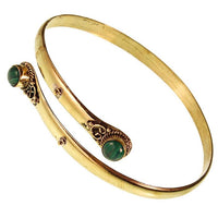 Cargar imagen en el visor de la galería, Brass Oberarmreif Armreif gold Malachit rund Seil Spiralbogen nickelfrei verstellbar Tribal Oberarm
