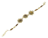 Load image into Gallery viewer, Messing Armband golden Tropfen Blumen Tigerauge Blatt rund 18-20,5 cm Perlen
