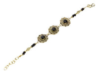 Load image into Gallery viewer, Messing Armband golden Herzen Blumen Onyx Blatt rund 18-20,5 cm Scheiben
