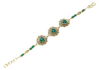 Load image into Gallery viewer, Messing Armband golden Herzen Blumen Onyx grün oval rund 18-20,5 cm Perlen
