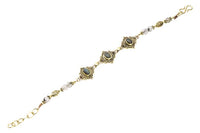 Load image into Gallery viewer, Messing Armband golden oval Raute Herzen Punkte Labradorit rund 17,5-20 cm Perlen
