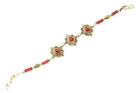 Load image into Gallery viewer, Messing Armband golden oval Raute Herzen Bögen Jaspis Blatt 18-20,5 cm Zylinder
